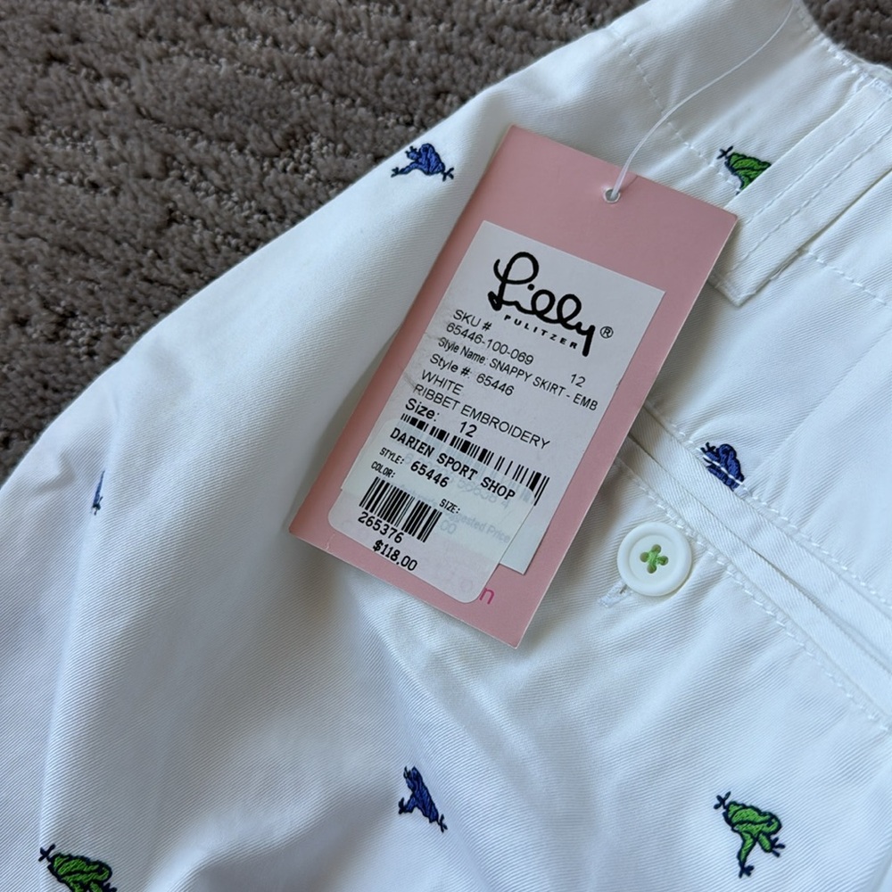 Lilly Pulitzer White Skirt with Blue and Green Embroidered Frogs - Picture 9 of 9